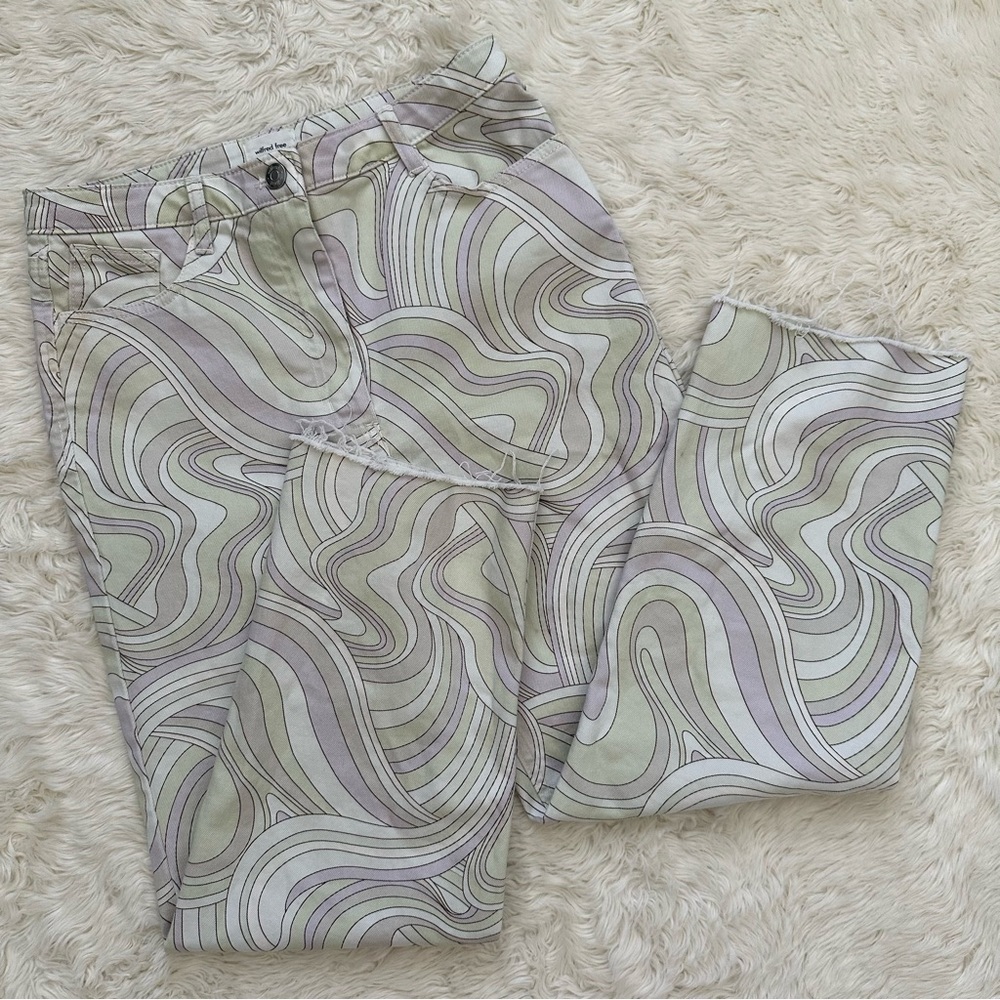 Aritzia Swirl Pattern Straight Leg Pants - Green and White